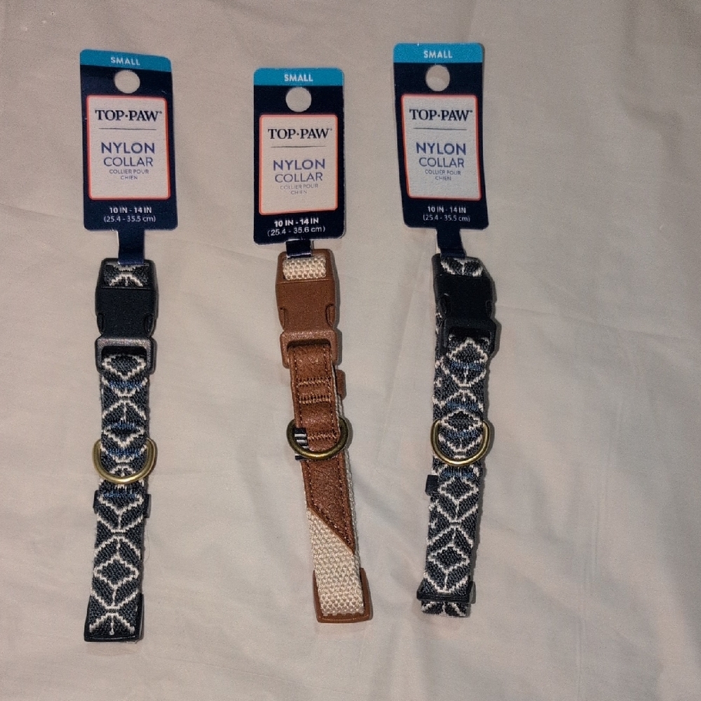 Top Paw Patterned Nylon Dog Collars - Black, Tan, and Gray